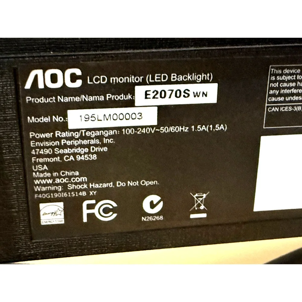 AOC E2070SWN LCD Monitor 19.5